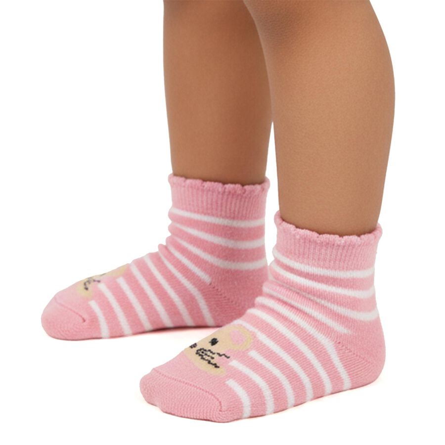 Girls' Soft Pink Regular Fit Striped and Polka Dot Socks Pack of 2, हल्का गुलाबी, large image number null